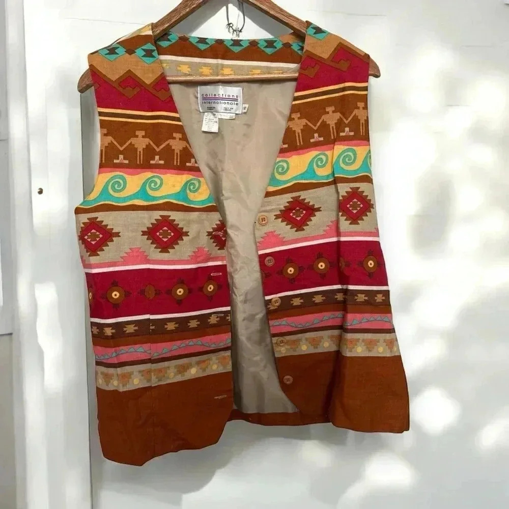 Vintage  Aztec western ladies vest linen blend 12